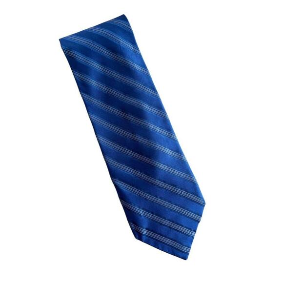 Vintage Calvin Klein 90s Blue Striped Silk Necktie - Picture 1 of 3